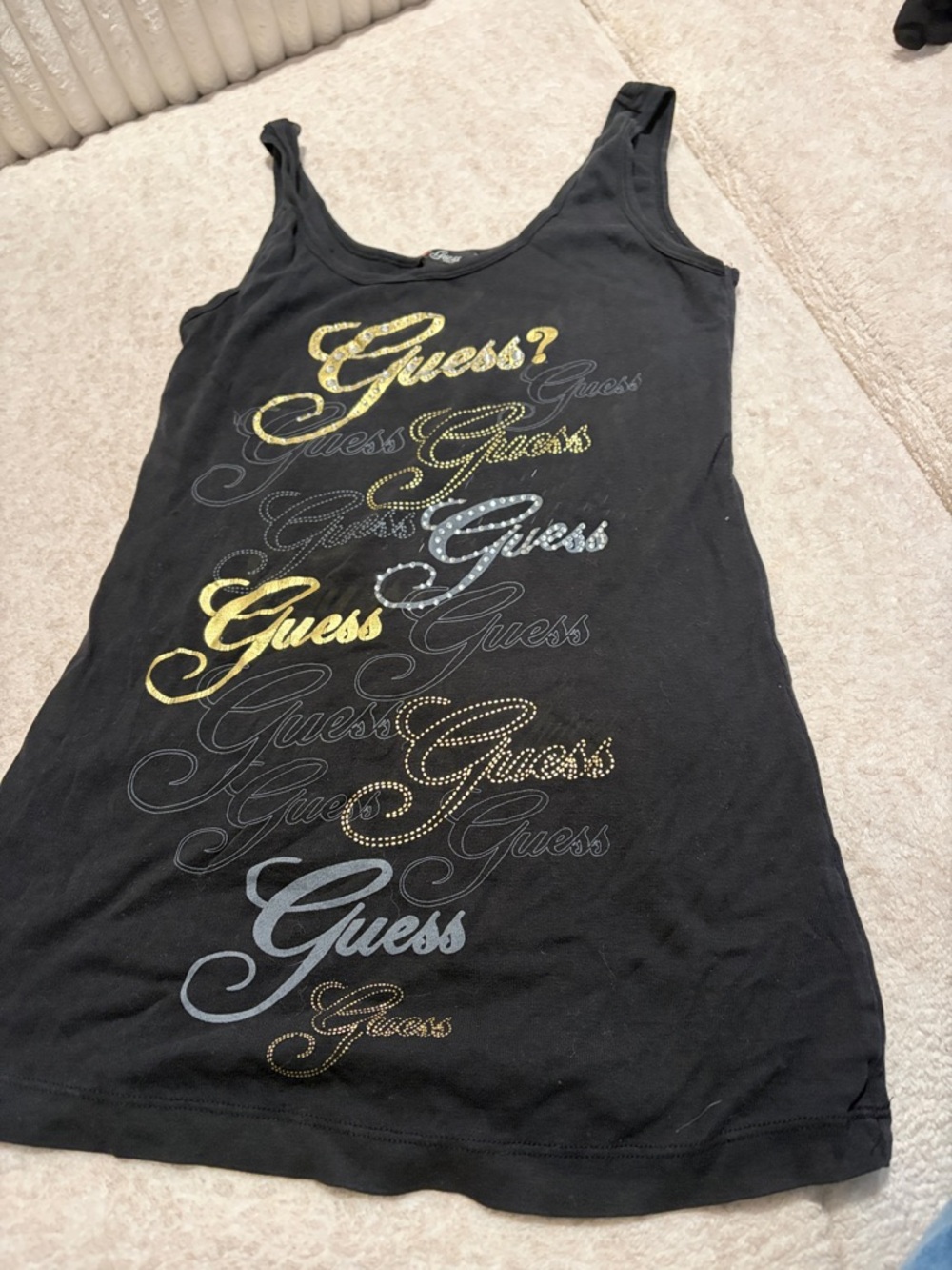 Guess Black Tank with Gold and Silver Script Logos